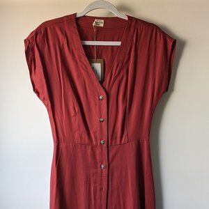 Bridge & Burn Red Button Up Midi Dress - Mirabel Garnet
